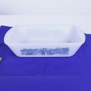 Currier and Ives Glasbake Loaf Pan - White Milk Glass J-522 17